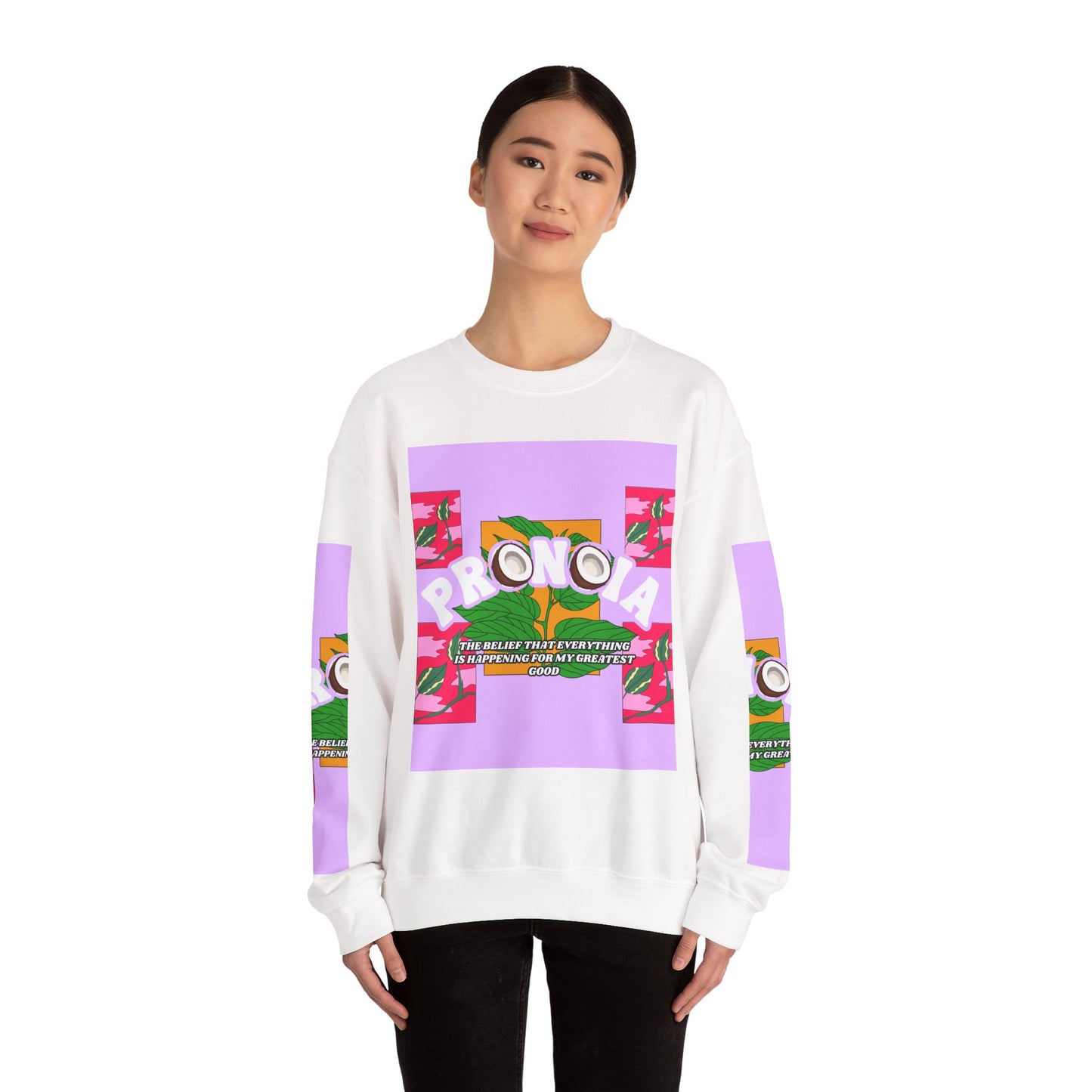 Pronoia Tropical Floral Positive Self Affirmation Graphic Crewneck Sweatshirt