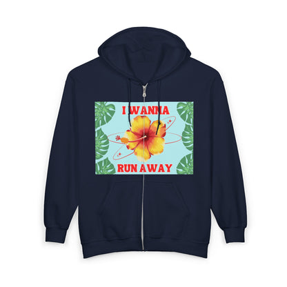 Run Away Floral Zip Hoodie — 'I Wanna Run Away' Tropical Hibiscus Jacket