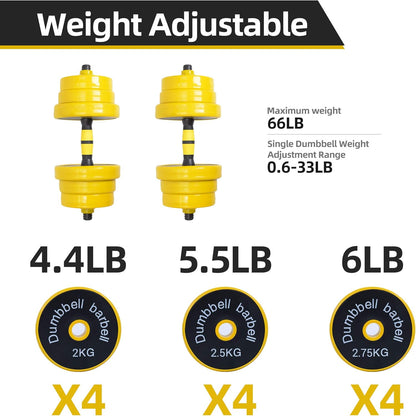 NO EXCUSES Adjustable DUMBBELLS TO BARBELL Weight Set, 20-40-50-70LB 3-In-1 Set, Non-Slip, All-Purpose