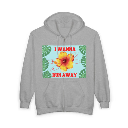 Run Away Floral Zip Hoodie — 'I Wanna Run Away' Tropical Hibiscus Jacket