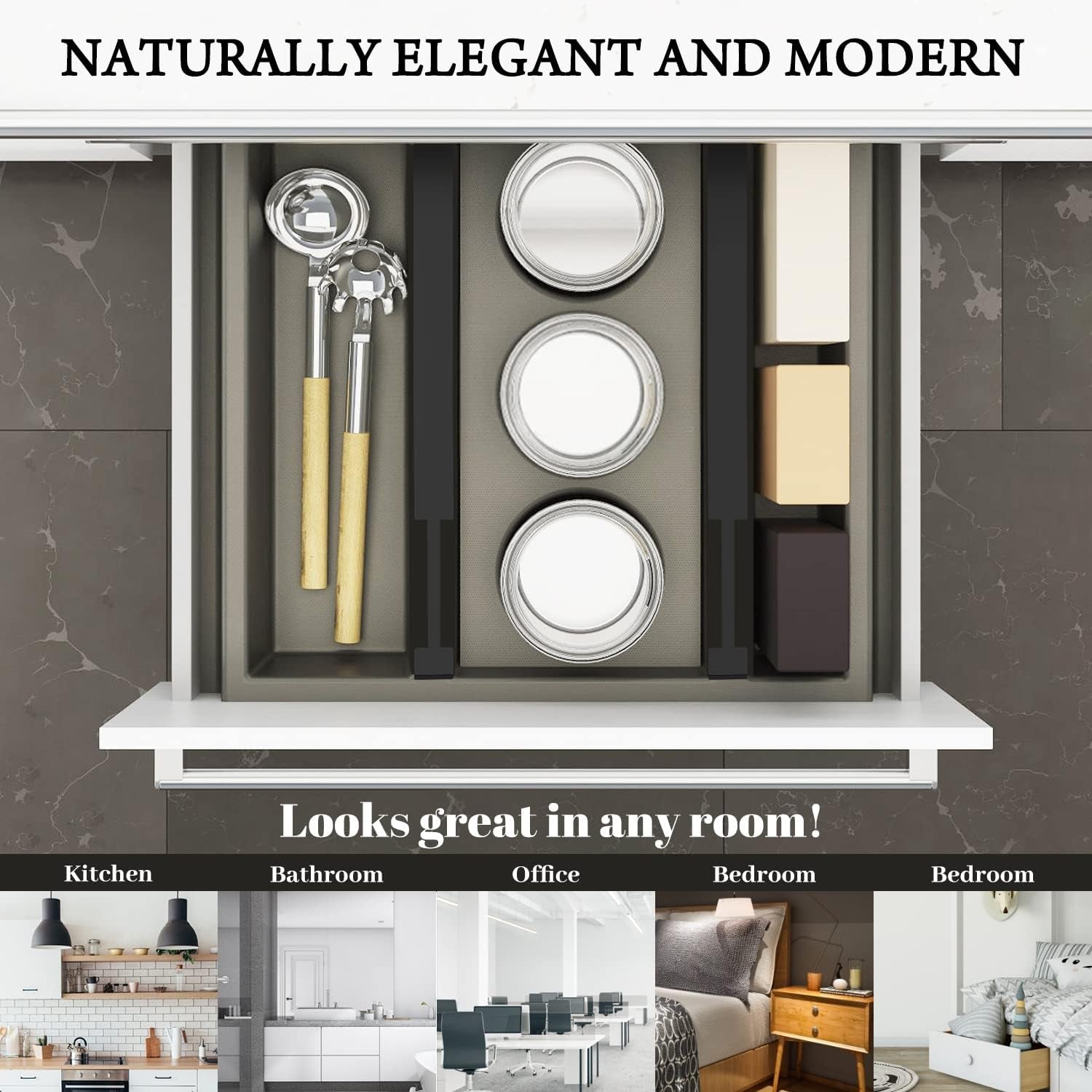 SORT IT OUT Bamboo Drawer Divider Organizers, Kitchen Drawer Organizer, Adjustable Drawer Divider for Clothes, Kitchen, Dresser, Bedroom, Bathroom and Office, 4-Pack (Black, 12-17 IN)