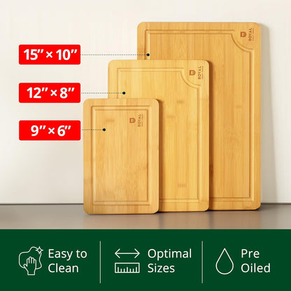 MEAL PREP BASICS Wooden Cutting Boards for Kitchen Meal Prep & Serving | Bamboo Wood Cutting Board Set | Charcuterie & Chopping Butcher Block for Meat