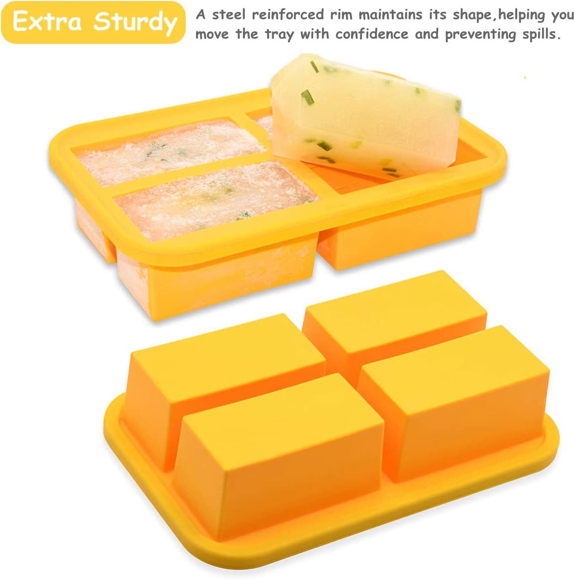 1-Cup Silicone Freezer Trays with Lid,2 Pack,Easy-Release Silicone Freezer Containers,Soup Freezer Molds,Freeze and Store Soup,Broth,Sauce,Leftovers - Makes 8 Perfect 1 Cup Portions