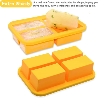 1-Cup Silicone Freezer Trays with Lid,2 Pack,Easy-Release Silicone Freezer Containers,Soup Freezer Molds,Freeze and Store Soup,Broth,Sauce,Leftovers - Makes 8 Perfect 1 Cup Portions