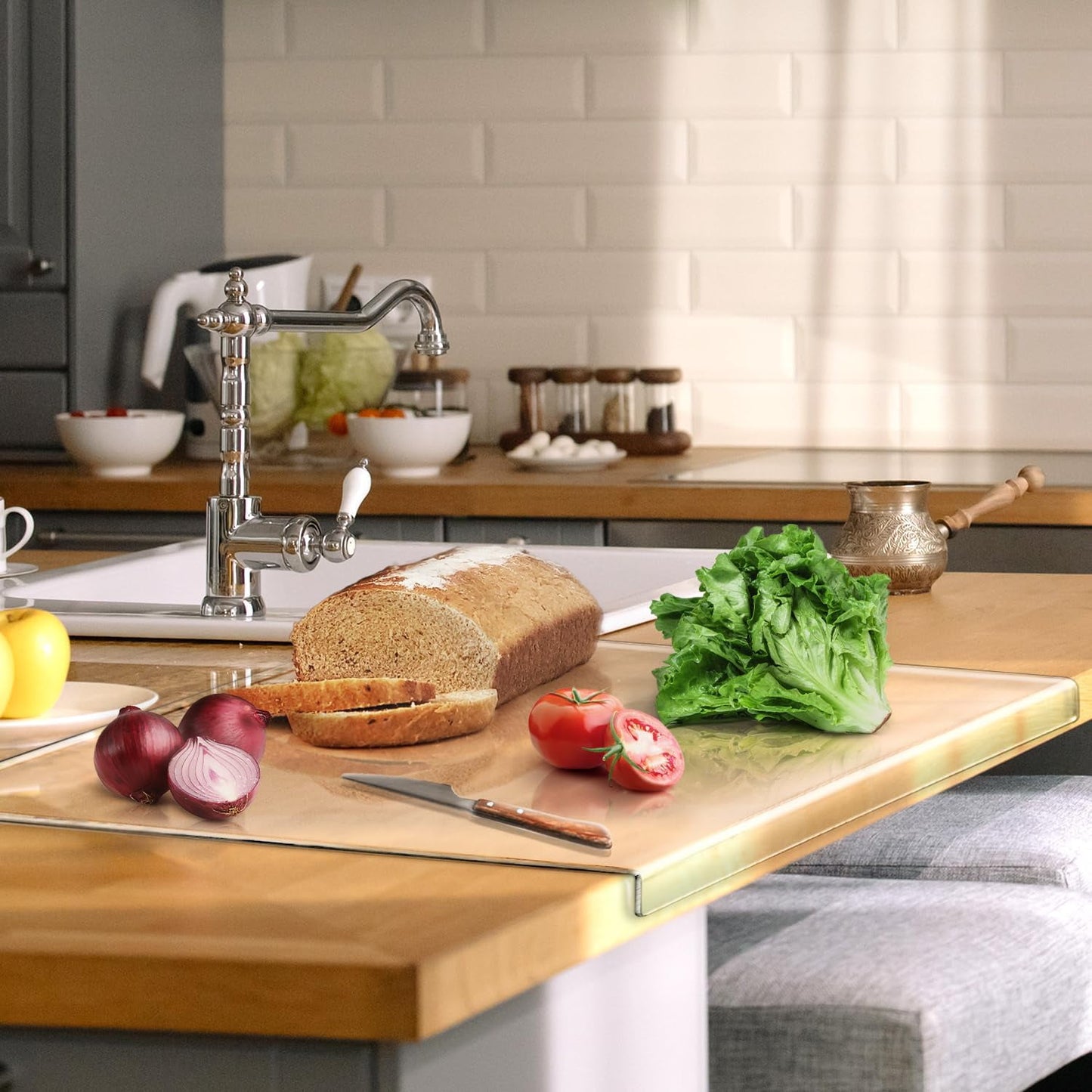 Acrylic Large Cutting Boards for Kitchen, Clear Cutting Board Non Slip, 24X18 Inch Charcuterie Boards, Apartment Must Haves Kitchen Accessories