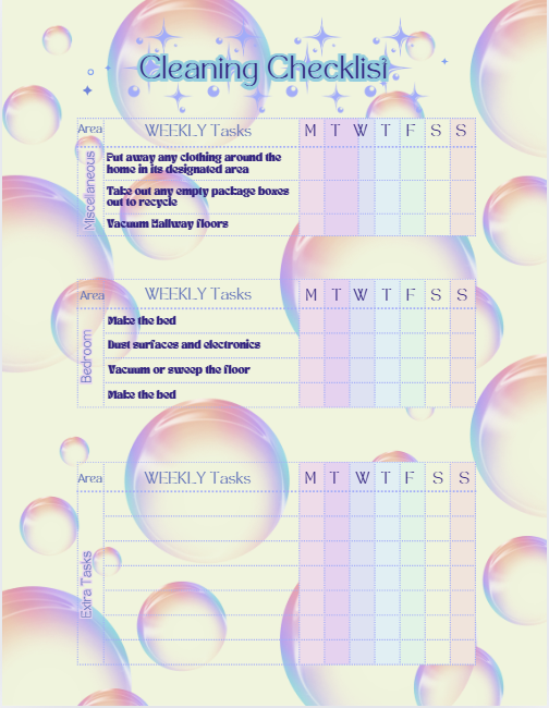 DAILY, WEEKLY, BI-WEEKLY, & MONTHLY CLEANING TRACKER FOR VISUAL LEARNERS