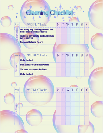 DAILY, WEEKLY, BI-WEEKLY, & MONTHLY CLEANING TRACKER FOR VISUAL LEARNERS