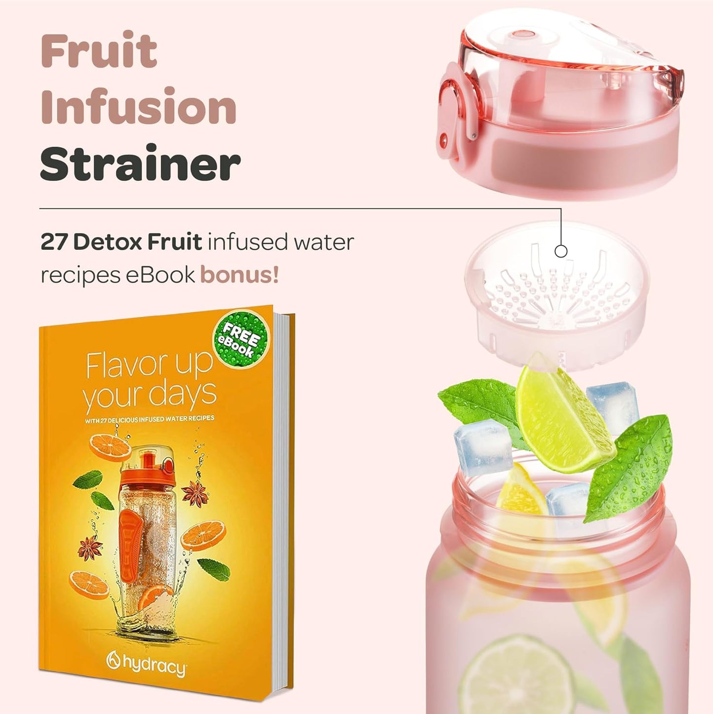 32oz Water Bottle with Time Marker -BPA Free & No Sweat Sleeve - Fruit Infuser Strainer & Times to Drink 