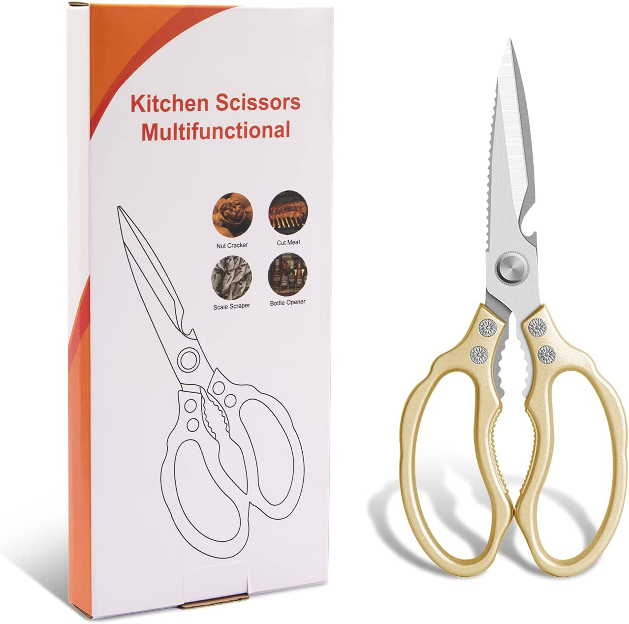 MEAL PREP ESSENTIALS Kitchen Shears / Scissors | Heavy Duty, Dishwasher Safe | Multi-Purpose Sharp Cooking Scissors for Chicken, Poultry, Fish, Meat, Herbs