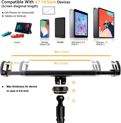 GET THAT POSTURE RIGHT Gooseneck Tablet Stand & Kindle Holder for Bed | Tablet Stand with Adjustable Flexible Arm Clamp | Mount Clip Holder for Phone Ipad Air Mini | Galaxy Tabs | Kindle Fire | Switch or Other 4.7-10.5" Devices