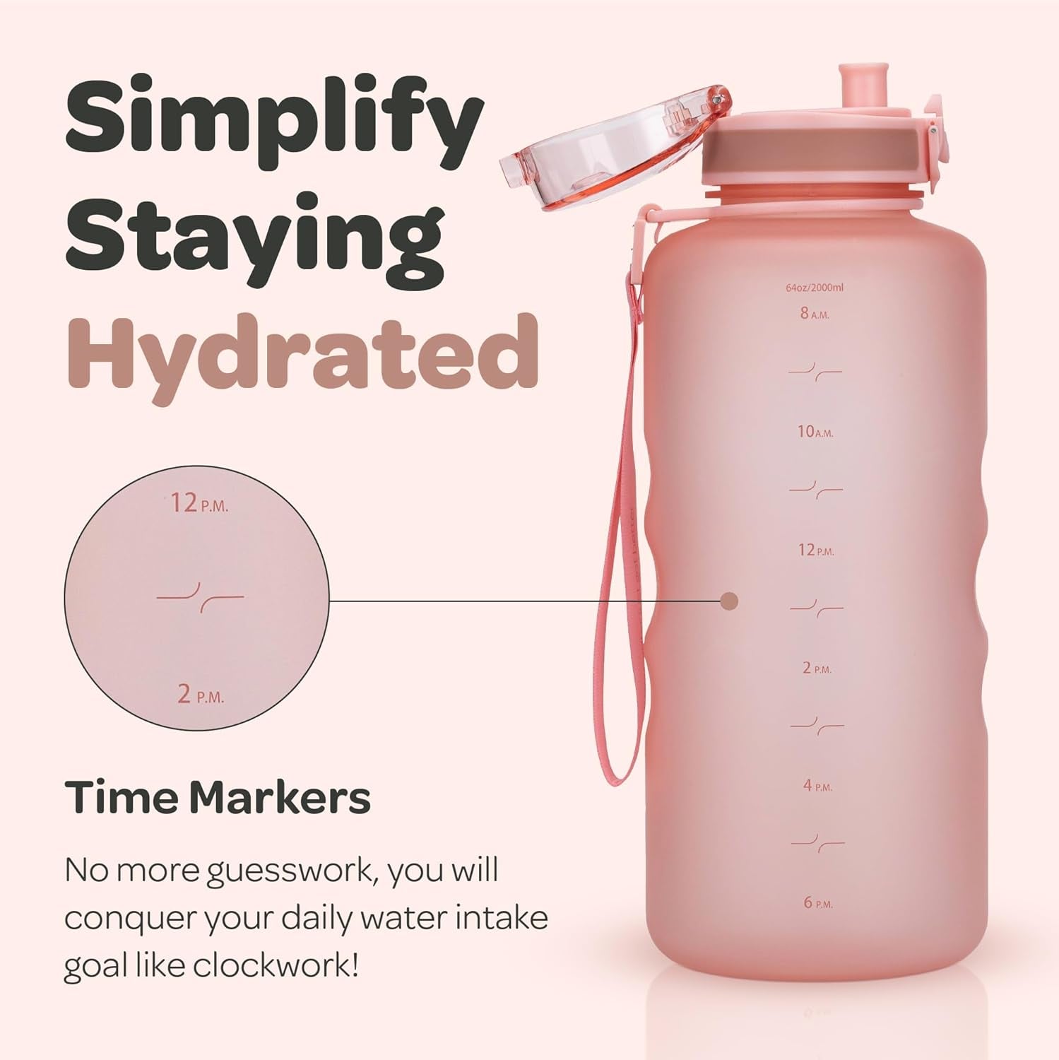 Large BPA Free Water Bottle & No Sweat Sleeve with Time Marker, Fruit Infuser, Strainer