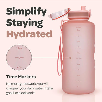 Large BPA Free Water Bottle & No Sweat Sleeve with Time Marker, Fruit Infuser, Strainer