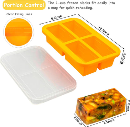 1-Cup Silicone Freezer Trays with Lid,2 Pack,Easy-Release Silicone Freezer Containers,Soup Freezer Molds,Freeze and Store Soup,Broth,Sauce,Leftovers - Makes 8 Perfect 1 Cup Portions