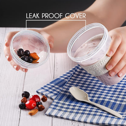 MEAL PREP BASICS ~ Yogurt Parfait Cups for Breakfast, Oatmeal or Fruit Container, Snack Bowl and Spoon for Lunch Box, Portable & Reusable, 2 Pcs (Red & Cream)