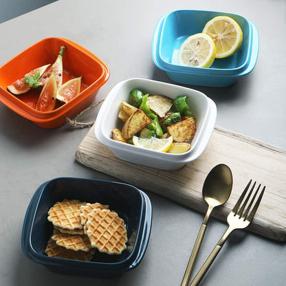 YOU, A WHOLE CHEF, Porcelain 10Oz Square Ramekins (SET of 6) with Handle for Baking, Souffle Dishes, Sauce Dishes, Dipping Bowls Stackable