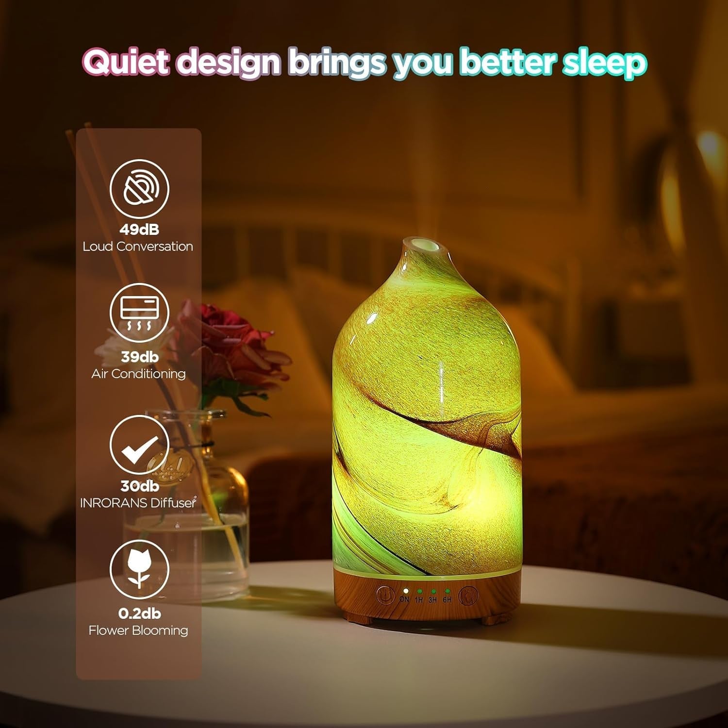 HABIT STACKING 101 Essential Oil Diffuser Hand Blown Glass Aromatherapy Diffuser | Ultrasonic Cool Mist Scent Aroma Diffuser, Whisper Quiet with Auto Shut-Off, Timer Setting & 7 Colors Night Light