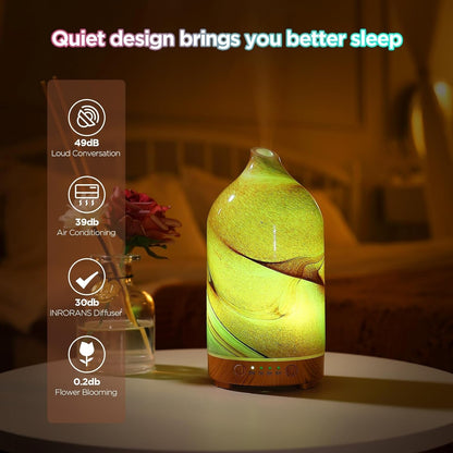 HABIT STACKING 101 Essential Oil Diffuser Hand Blown Glass Aromatherapy Diffuser | Ultrasonic Cool Mist Scent Aroma Diffuser, Whisper Quiet with Auto Shut-Off, Timer Setting & 7 Colors Night Light