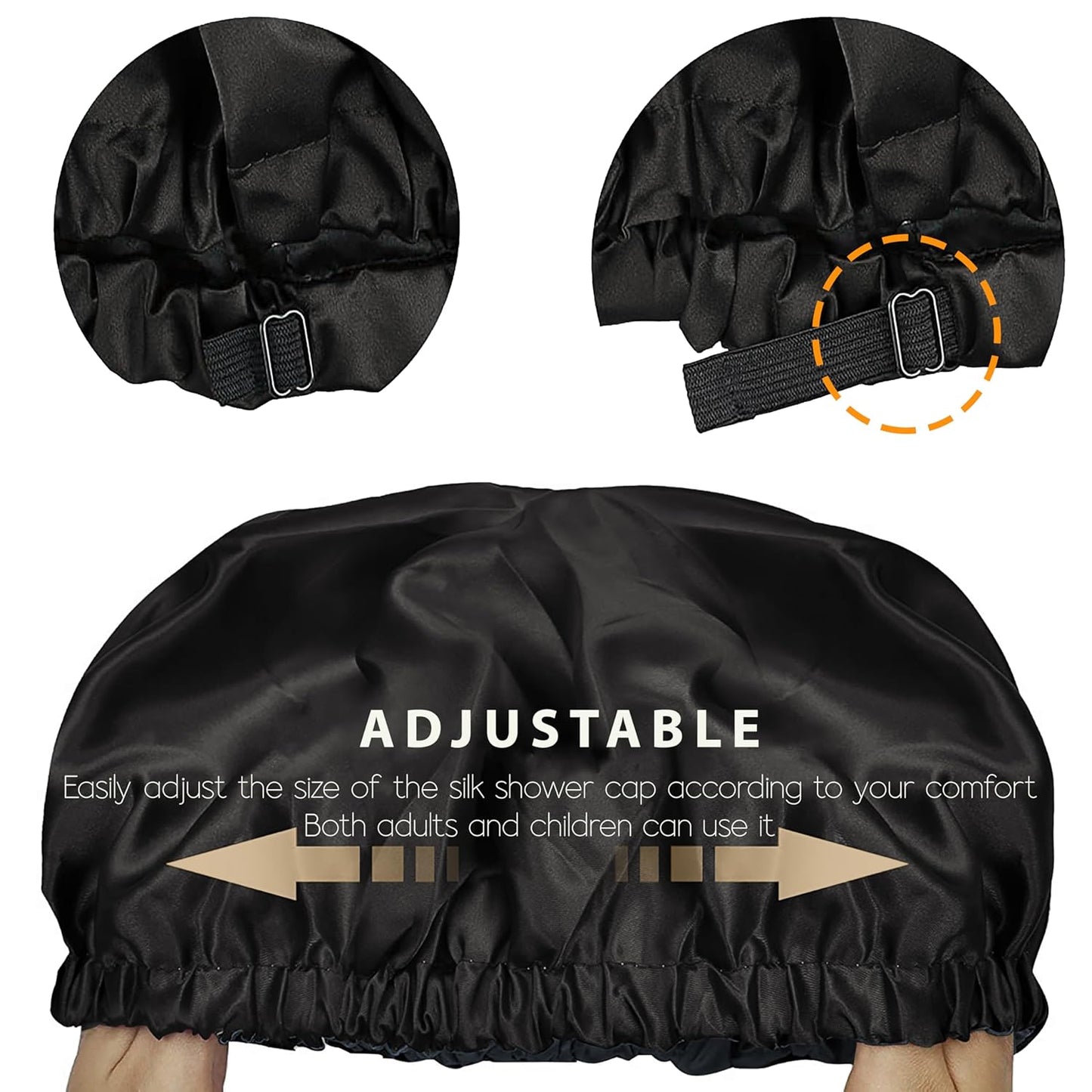 Silk Shower Cap Reusable-Double Layer & Lined, Waterproof, Washable & Adjustable (All Hair Styles)