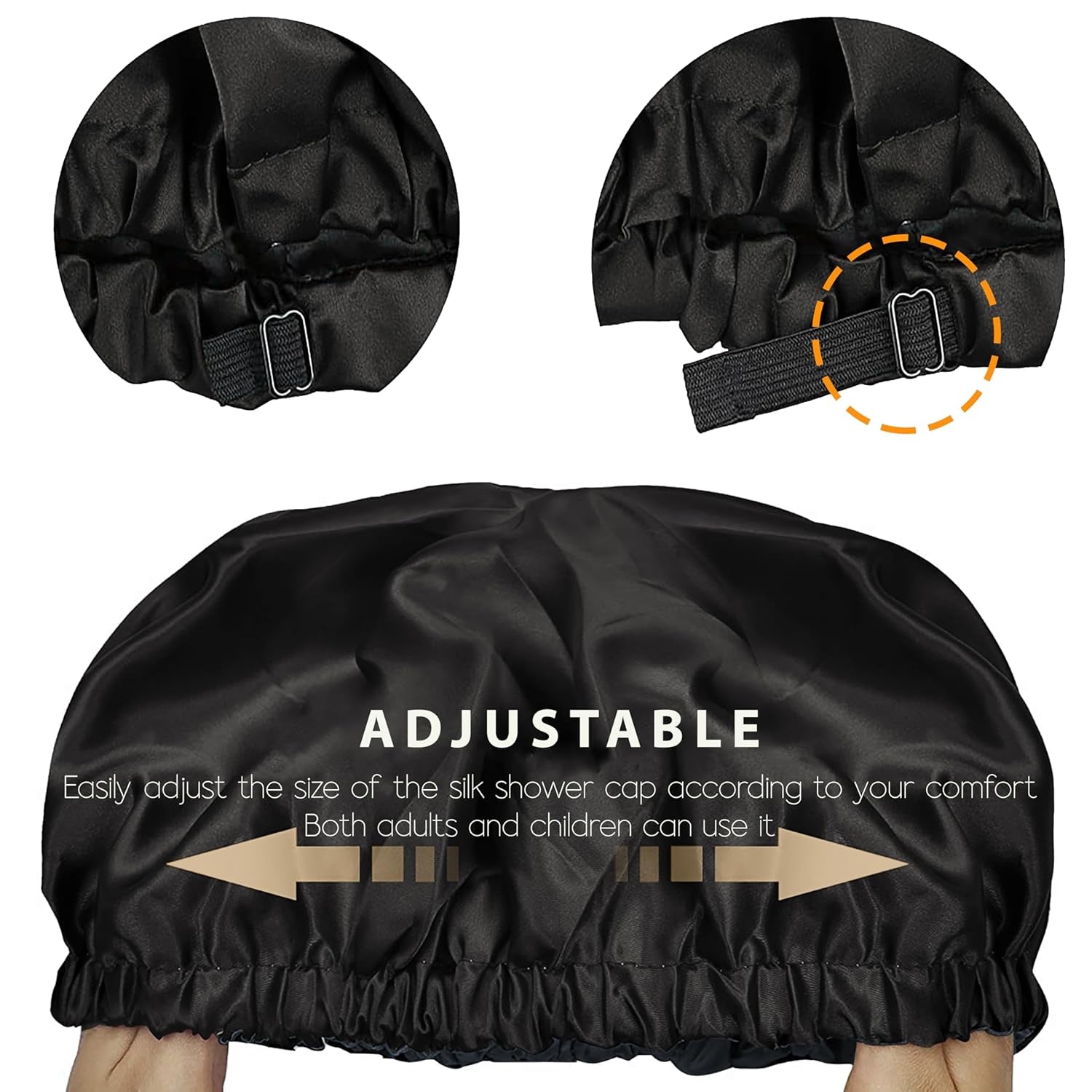 Silk Shower Cap Reusable-Double Layer & Lined, Waterproof, Washable & Adjustable (All Hair Styles)
