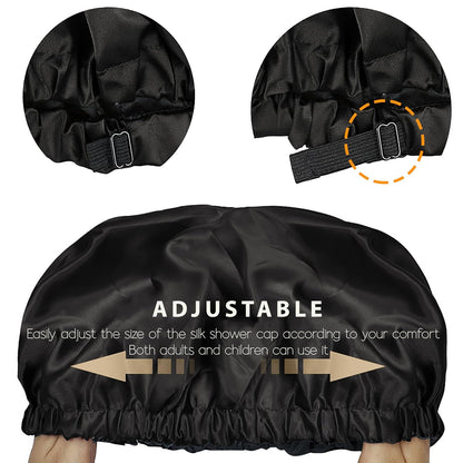 Silk Shower Cap Reusable-Double Layer & Lined, Waterproof, Washable & Adjustable (All Hair Styles)