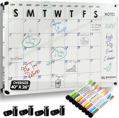 VISUALIZATION & PRODUCTIVITY ERA 101 Oversize Premium Acrylic Calendar for Wall | Ultra-Thick Clear Dry & Erase Board | Large 40"X26" | Home Office Monthly Glass Planner Guard Mate Plexiglass Whiteboard