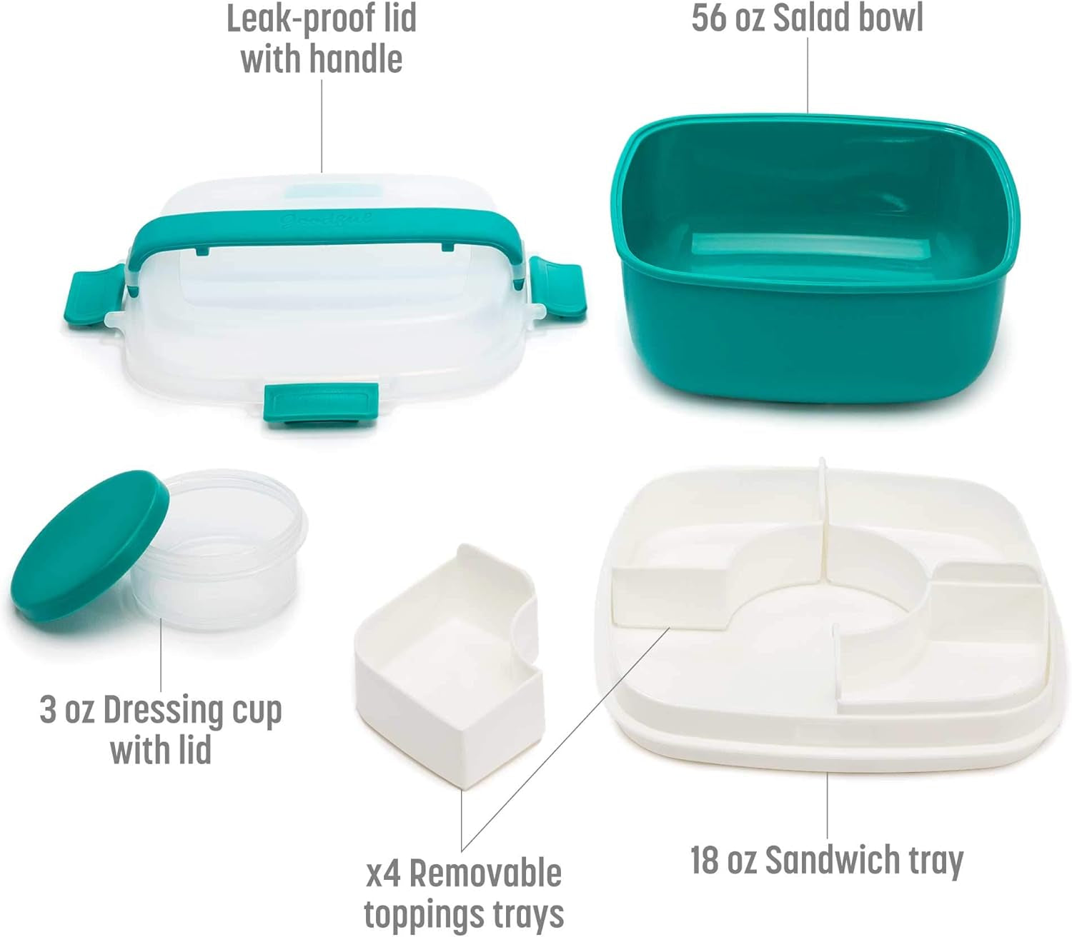 MEAL PREP PRO Stackable Lunch Box Container | Bento Style Food Storage | Removeable Compartments for Sandwich, Snacks, Toppings & DressinG | Leak-Proof, Made without BPA, 56 OZ
