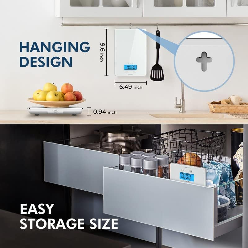 MEAL PREP PRO USB Rechargeable Food Scale | 33Lb/15Kg Kitchen Scale Digital Weight Grams and Oz for Cooking Baking | 1G/0.1Oz Precise Graduation | Waterproof Tempered Glass, 6 Weight Units, Tare Function