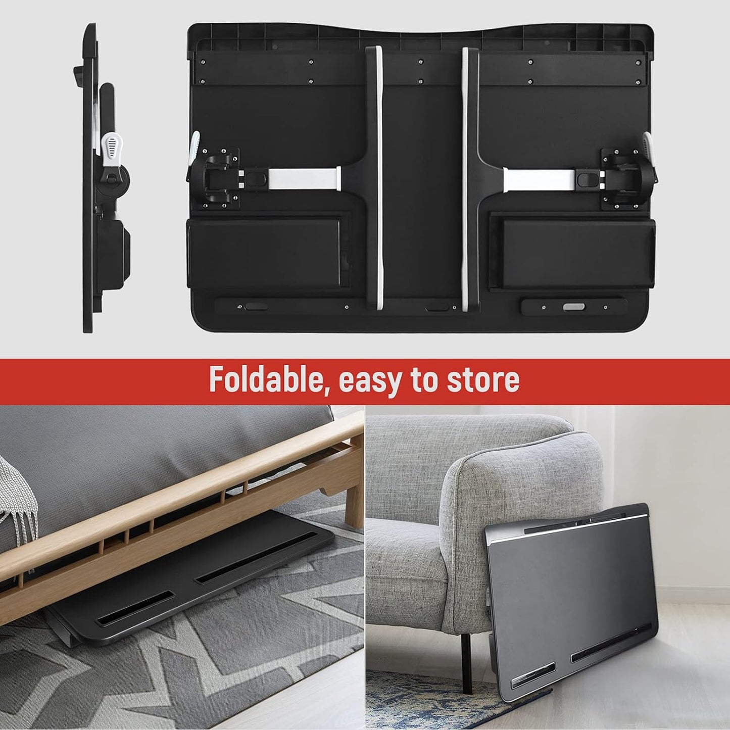 GET THAT POSTURE RIGHT [Luxury PVC Leather] Adjustable Laptop Desk for Bed | Foldable Lap Desk for Laptop with 2 Drawers | Multifunctional Laptop Stand Table for Working, Eating, Writing, Gaming, Drawing