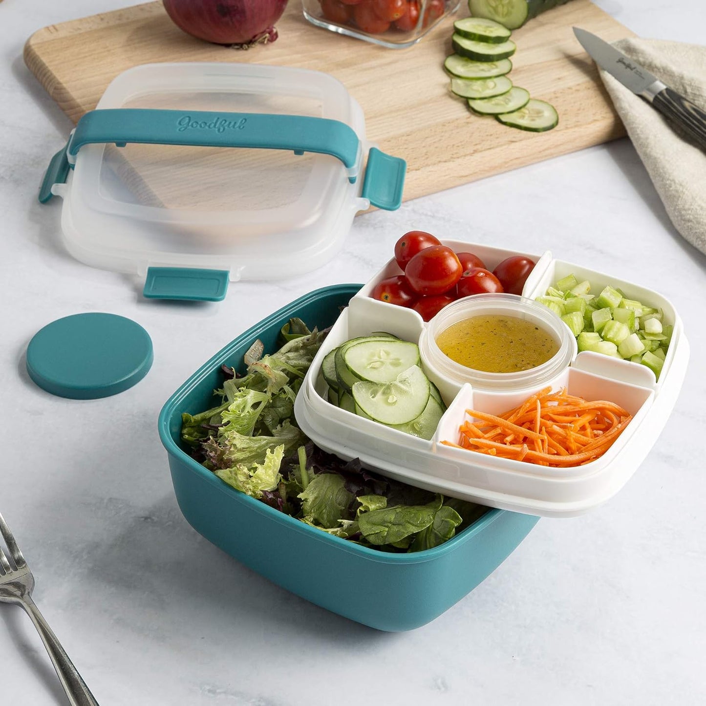 MEAL PREP PRO Stackable Lunch Box Container | Bento Style Food Storage | Removeable Compartments for Sandwich, Snacks, Toppings & DressinG | Leak-Proof, Made without BPA, 56 OZ