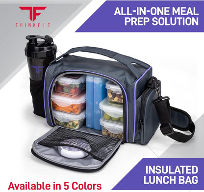 TAKE THE GUESS WORK OUT Insulated Meal Prep Lunch Box | 6 Food Portion Control Containers | Bpa-Free, Reusable, Microwavable, Freezer Safe | Includes Shaker Cup, Pill Organizer, Shoulder Strap & Side Pocket