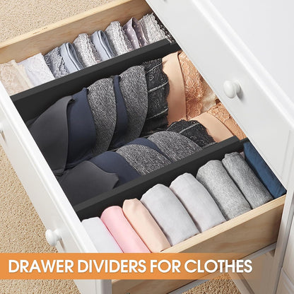 SORT IT OUT Bamboo Drawer Divider Organizers, Kitchen Drawer Organizer, Adjustable Drawer Divider for Clothes, Kitchen, Dresser, Bedroom, Bathroom and Office, 4-Pack (Black, 12-17 IN)