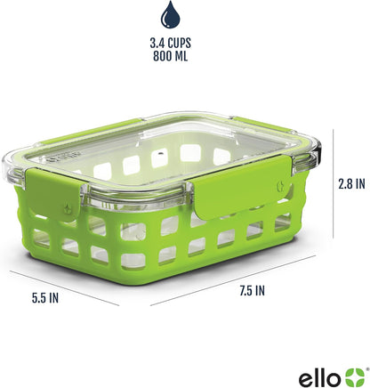 MEAL PREP PRO Duraglass 3.4 Cup Meal Prep Sets 10Pc | 5 Pack Set- Glass Food Storage Container with Silicone Sleeve and Airtight BPA-Free Plastic Lids | Dishwasher, Microwave, and Freezer Safe