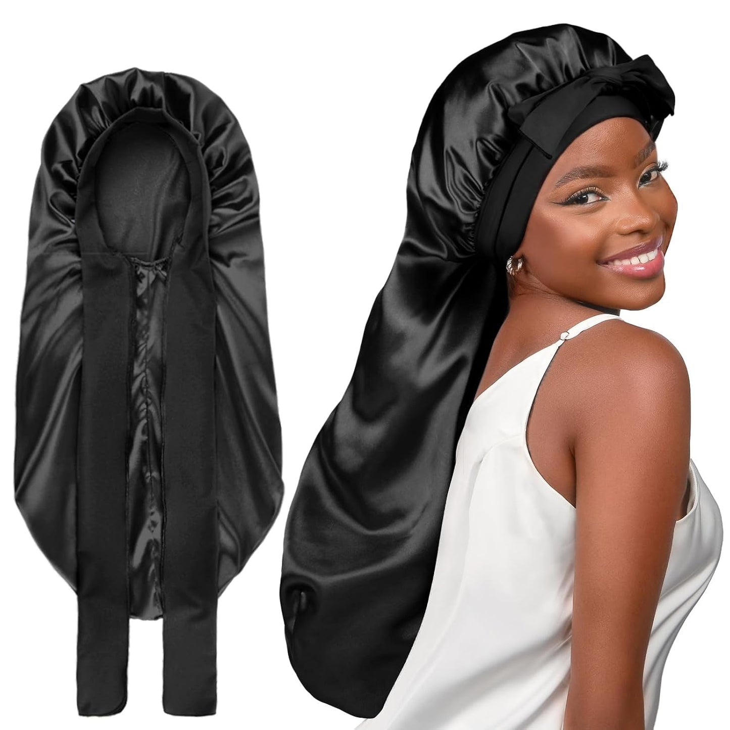 LONG Silk Bonnet for Long Hair With Tie Band 