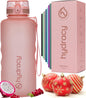 Large BPA Free Water Bottle & No Sweat Sleeve with Time Marker, Fruit Infuser, Strainer