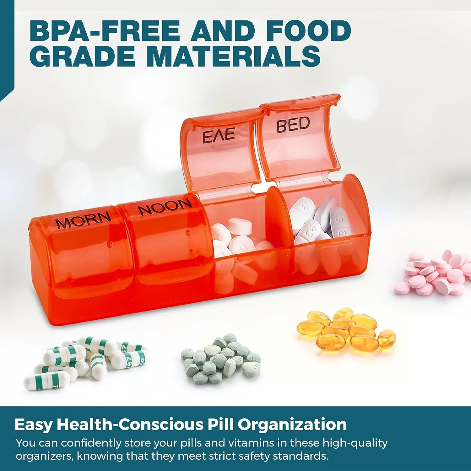 DONT THINK ABOUT IT Pop-Up Weekly Pill Organizer Single Box 4 Daily Compartments by
