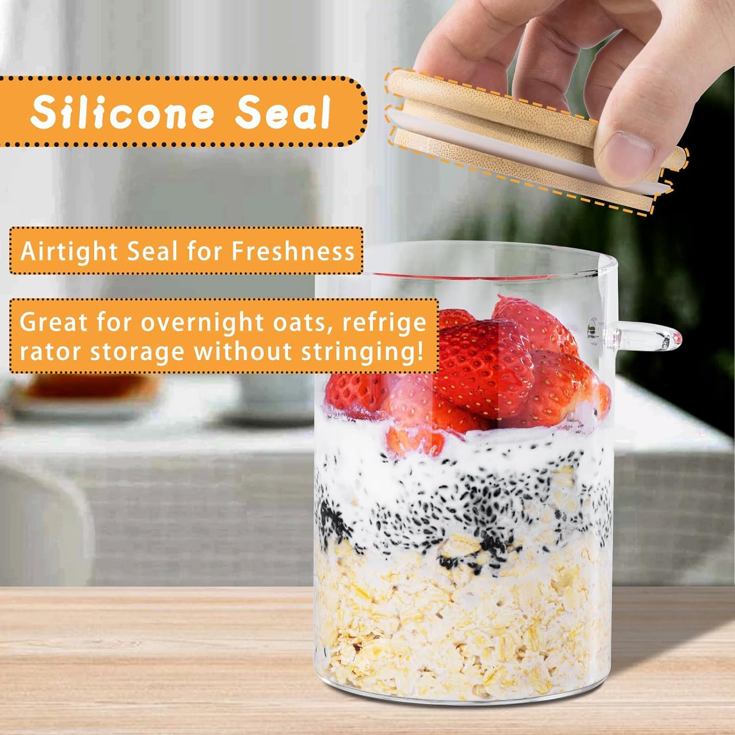 MEAL PREP BASICS ~ Overnight Oats Containers with Lids,16Oz Overnight Oats Jars 4 Pack, Oatmeal Cups,Meal Prep Containers,Glass Meal Prep Containers with Lids,China Pudding Jars