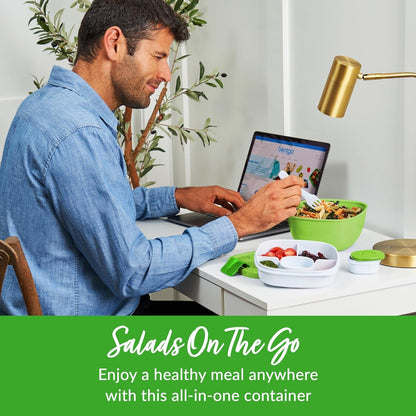 MEAL PREP PRO All-In-One Taco Bowl, Smoothie bowl, Salad Container | Large Salad Bowl, Bento Box Tray, Leak-Proof Sauce Container, Airtight Lid, & Fork | BPA-Free & Dishwasher/Microwave Safe