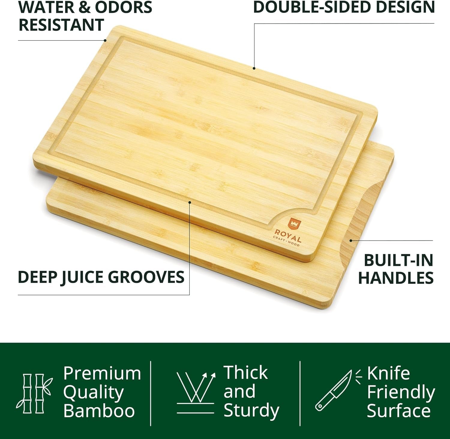 MEAL PREP BASICS Wooden Cutting Boards for Kitchen Meal Prep & Serving | Bamboo Wood Cutting Board Set | Charcuterie & Chopping Butcher Block for Meat