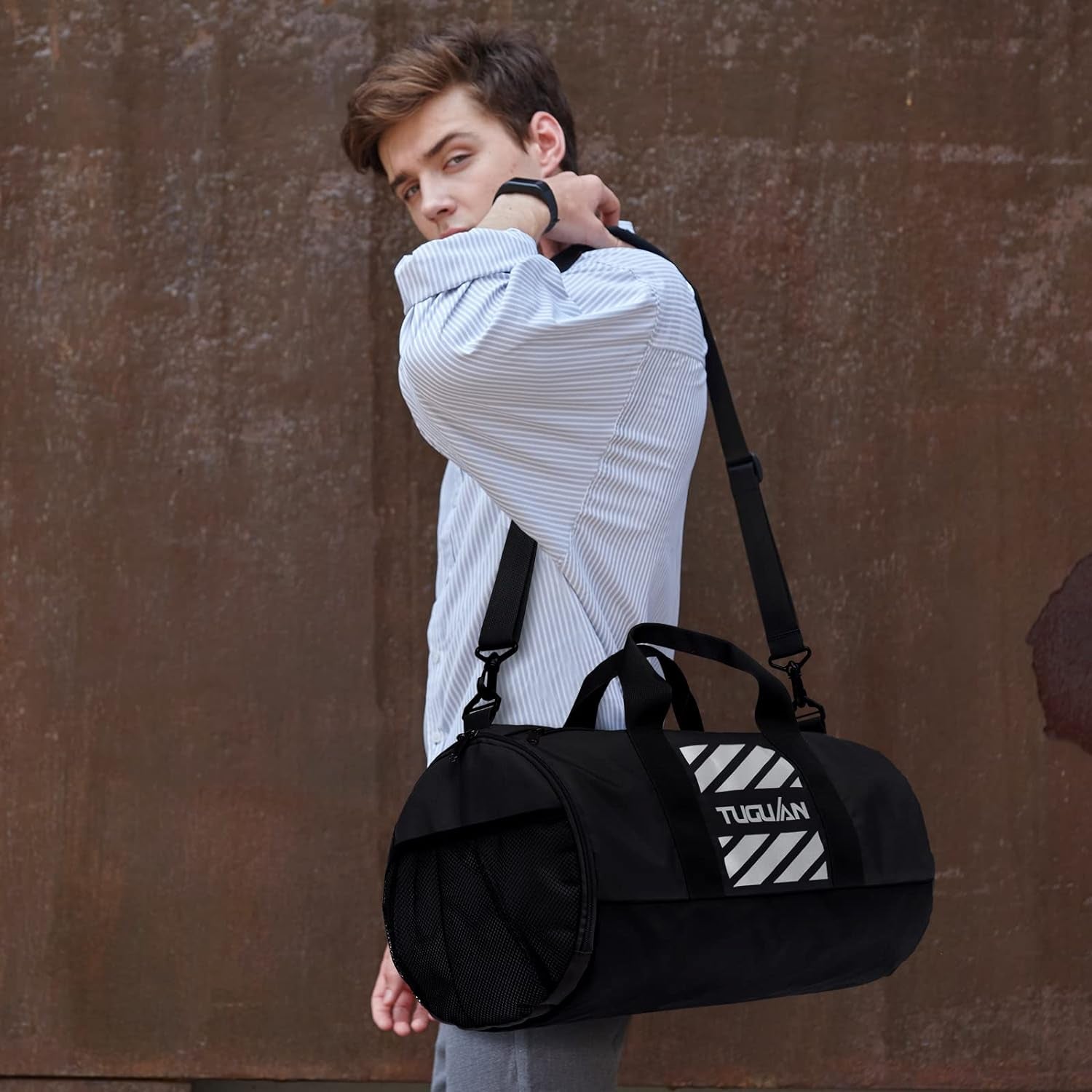 TIME TO LOCK IN Small Gym & Travel Duffle Bag | Wet Pocket & Shoes Compartment | Overnight Weekender Duffel Bag Sports | Gym Tote Bag 40L