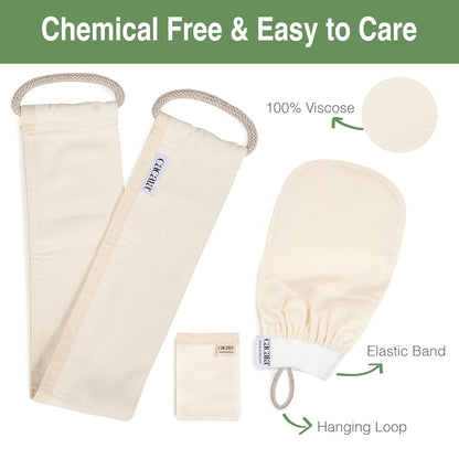 MAINTAIN THE MAINTENANCE ROUTINE Set of Exfoliating Glove, Face Scrubber & Back Scrubber for Shower | 100% Vegan Viscose Exfoliating Body Scrubber, Bath Hammam Kese & Spa Mitt