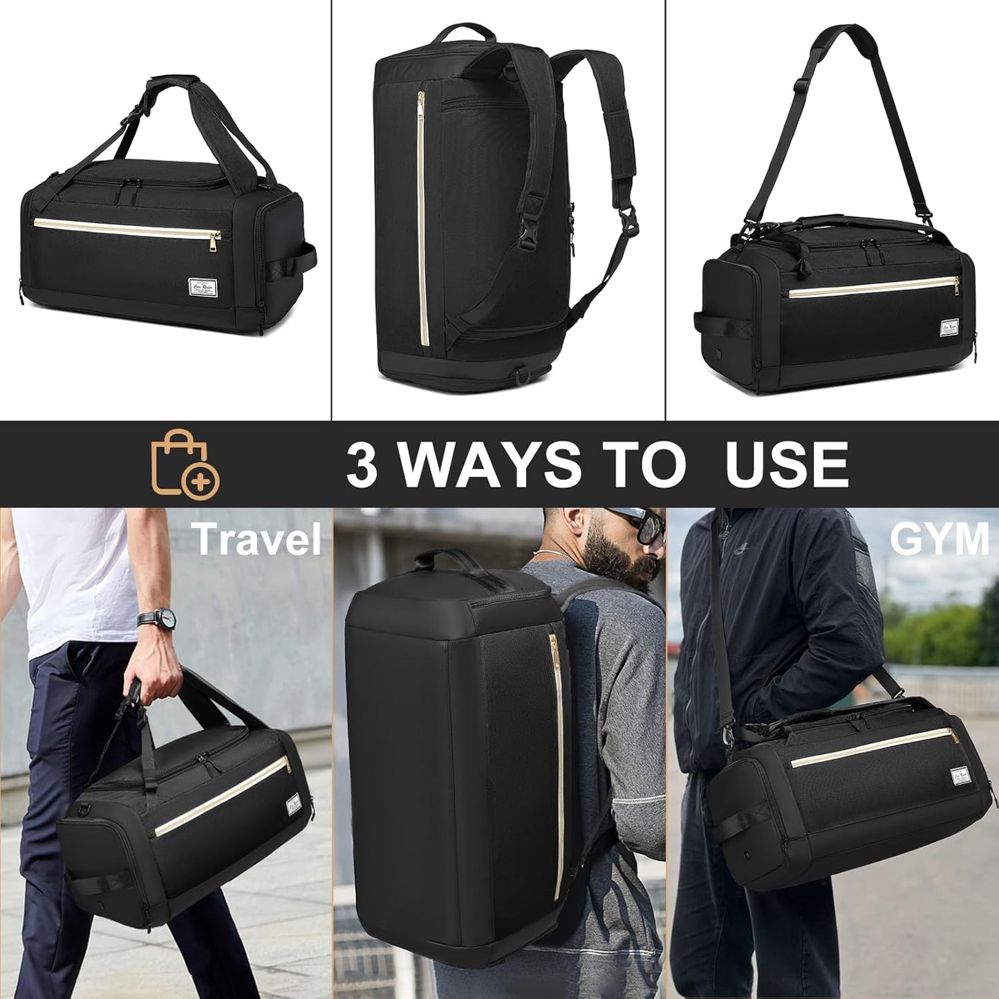 ABOUT YOUR BUSINESS Gym Bag with Shoes Compartment & Wet Pocket | 4 Way Large Sports Duffle Bag | Backpack, Weekender, Overnight Bag