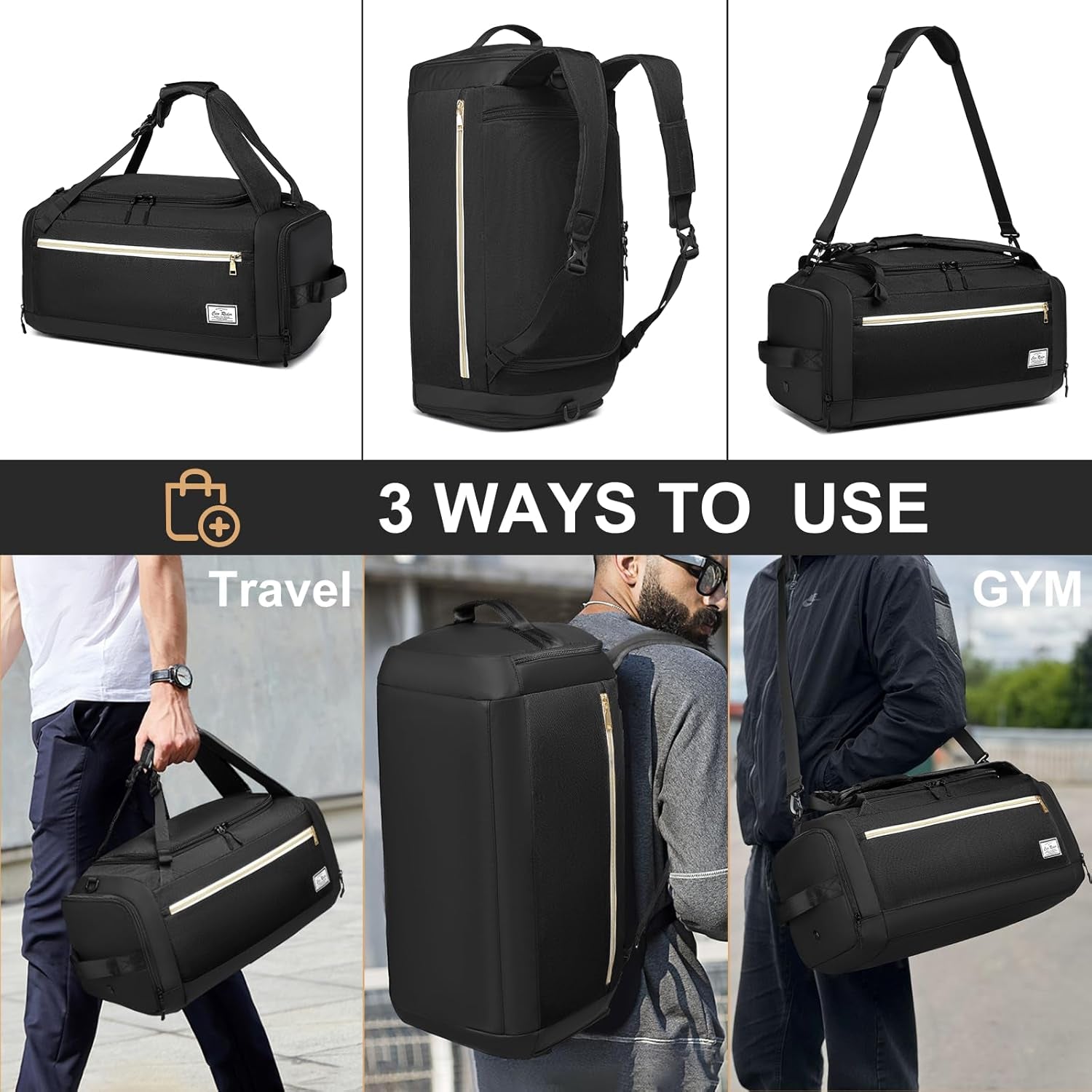 ABOUT YOUR BUSINESS Gym Bag with Shoes Compartment & Wet Pocket | 4 Way Large Sports Duffle Bag | Backpack, Weekender, Overnight Bag