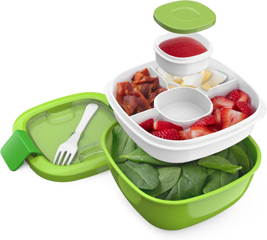 MEAL PREP PRO All-In-One Taco Bowl, Smoothie bowl, Salad Container | Large Salad Bowl, Bento Box Tray, Leak-Proof Sauce Container, Airtight Lid, & Fork | BPA-Free & Dishwasher/Microwave Safe