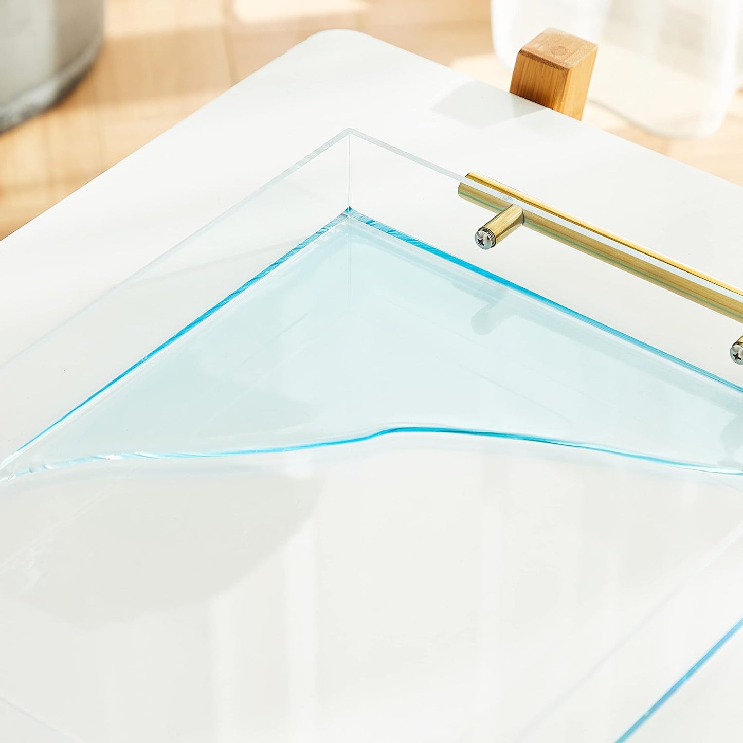 CLUTTER WHERE, CLUTTER BEWARE Clear Acrylic Tray with Metal Handles - No Need to Assemble -11X14 Inch - Decorative Storage Organizer with Spill-Proof Design