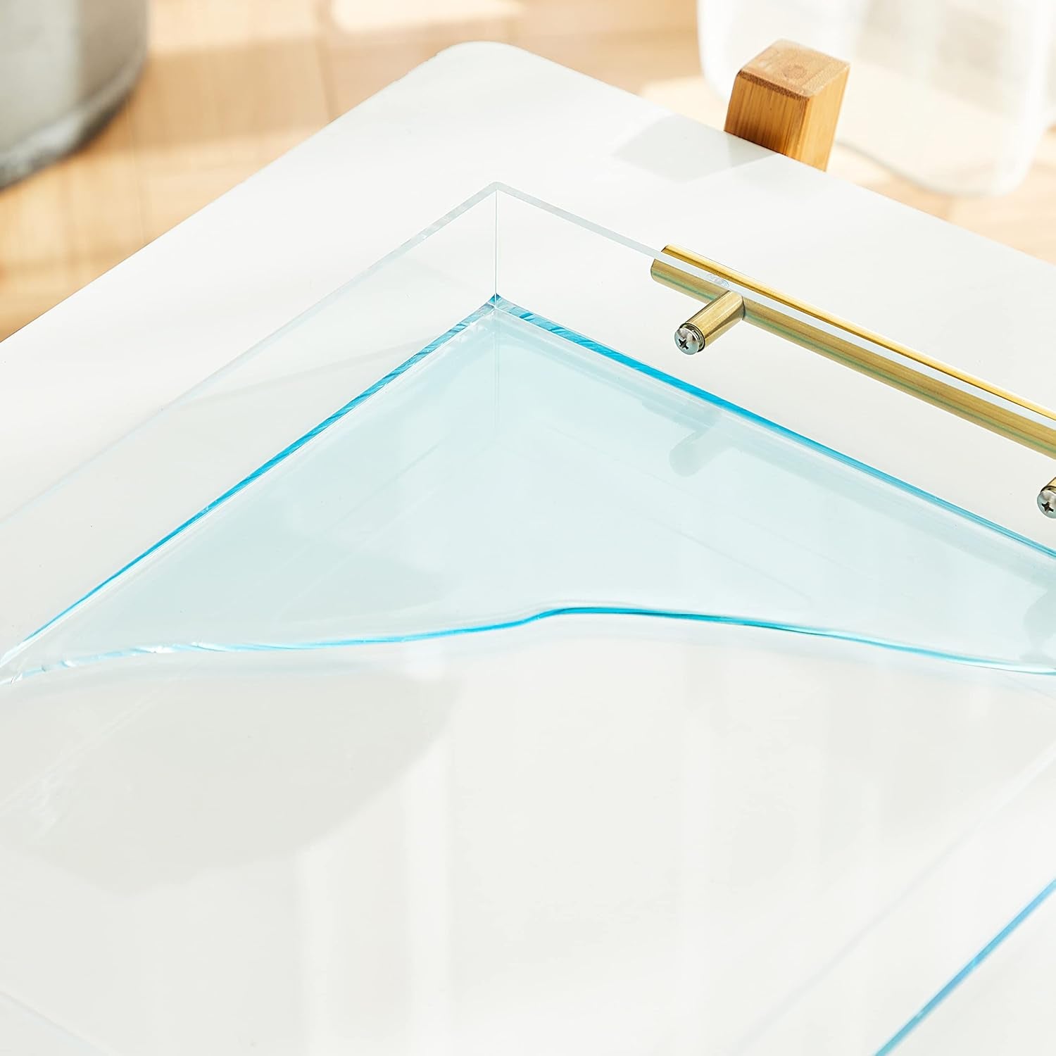 CLUTTER WHERE, CLUTTER BEWARE Clear Acrylic Tray with Metal Handles - No Need to Assemble -11X14 Inch - Decorative Storage Organizer with Spill-Proof Design