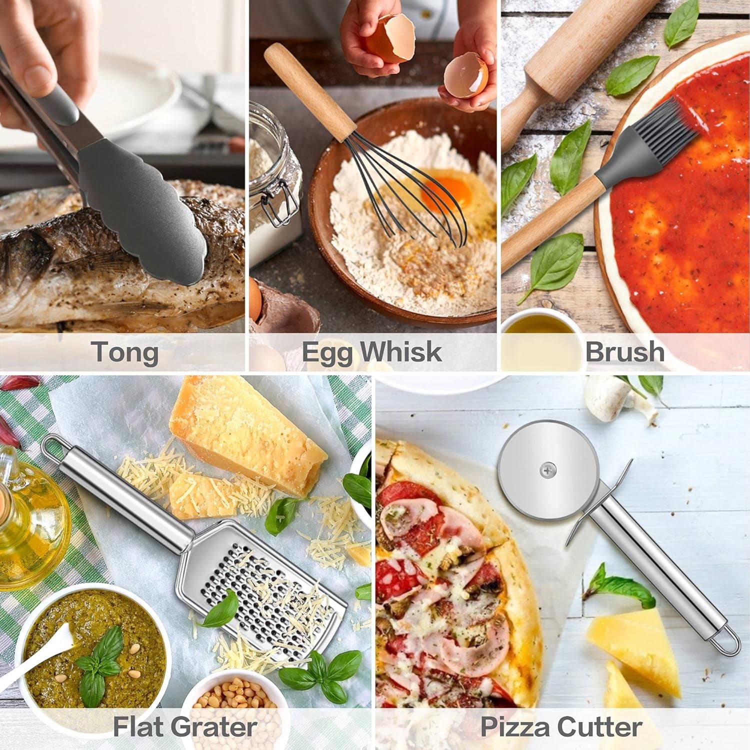 MEAL PREP BASICS 30 PCS Silicone Cooking Utensils Set with Organizer | Silicone Kitchen Essential Utensil Set with Wooden Handle | Kitchen Cookware Tools Heat Resistant