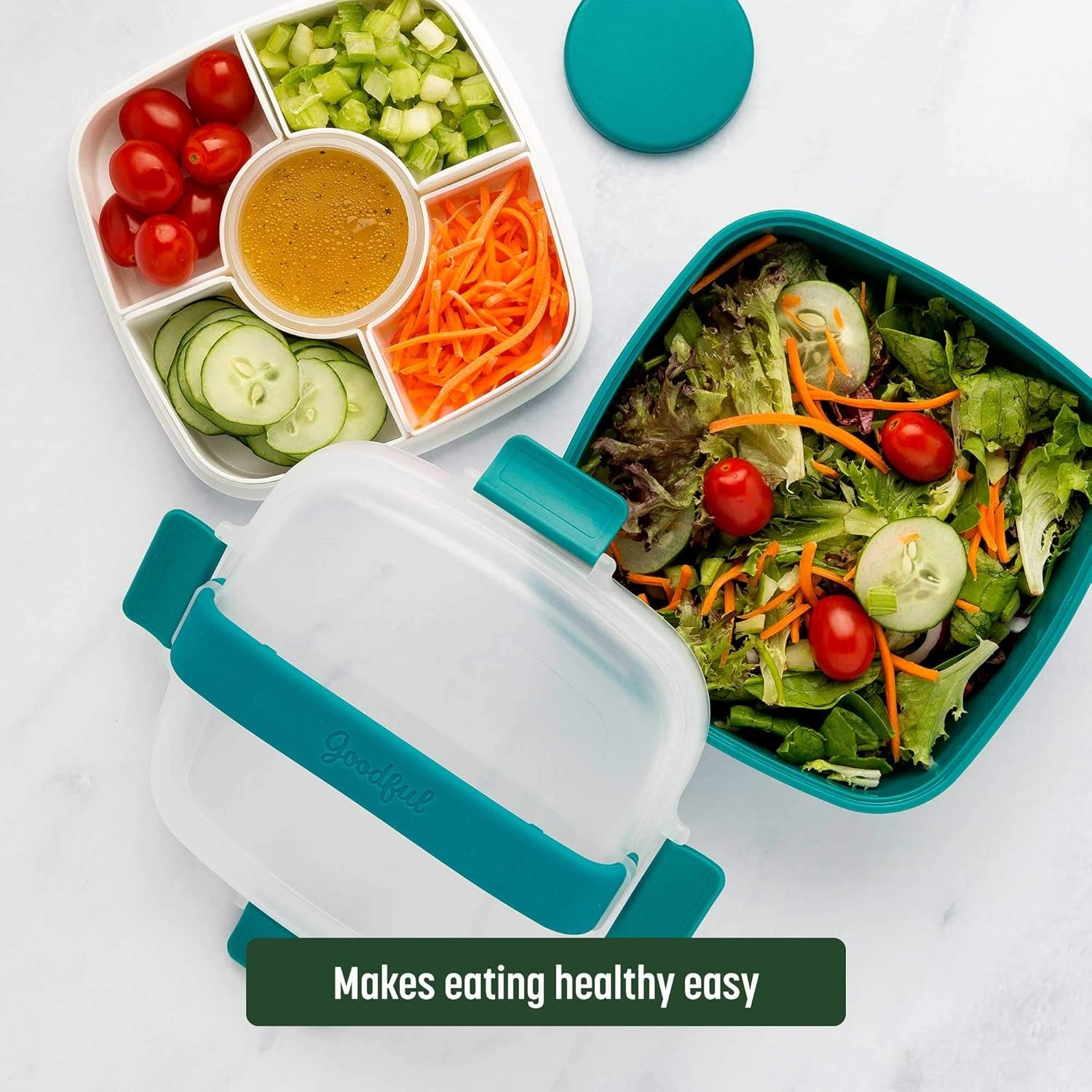 MEAL PREP PRO Stackable Lunch Box Container | Bento Style Food Storage | Removeable Compartments for Sandwich, Snacks, Toppings & DressinG | Leak-Proof, Made without BPA, 56 OZ