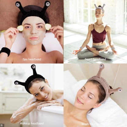 SENSORY HERO 9 Pcs Skincare Headbands Set | Snail / Alien Spa Headband, Face Wash Wristbands | Cute Makeup Hair Band for Washing Face and Shower