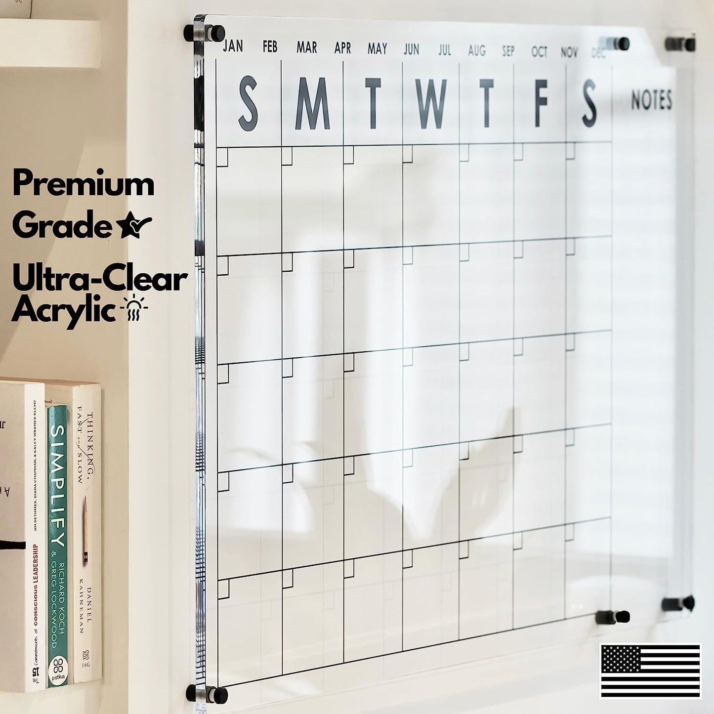VISUALIZATION & PRODUCTIVITY ERA 101 Oversize Premium Acrylic Calendar for Wall | Ultra-Thick Clear Dry & Erase Board | Large 40"X26" | Home Office Monthly Glass Planner Guard Mate Plexiglass Whiteboard