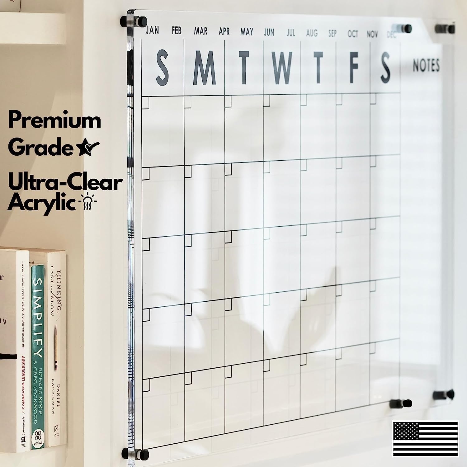 VISUALIZATION & PRODUCTIVITY ERA 101 Oversize Premium Acrylic Calendar for Wall | Ultra-Thick Clear Dry & Erase Board | Large 40"X26" | Home Office Monthly Glass Planner Guard Mate Plexiglass Whiteboard